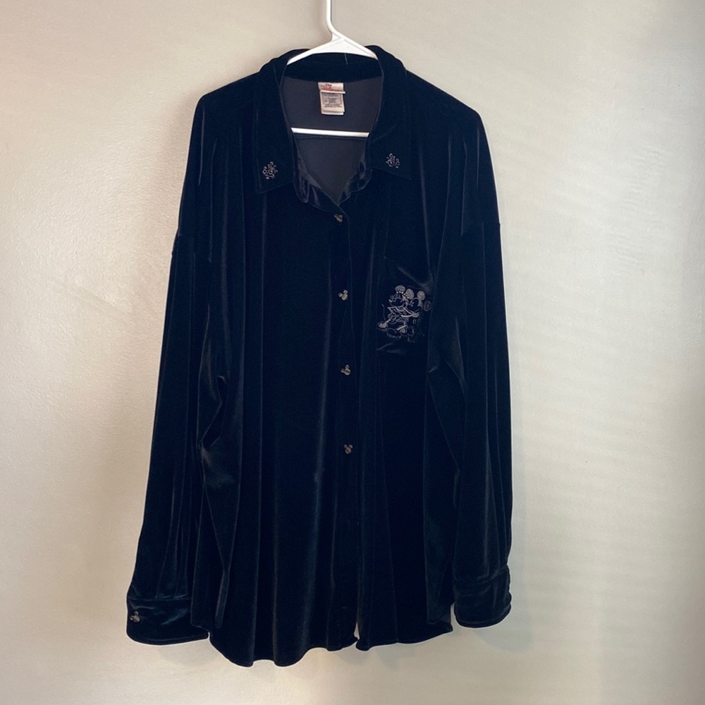 Vintage The Disney Store Mikey and Minnie stretch velour button up